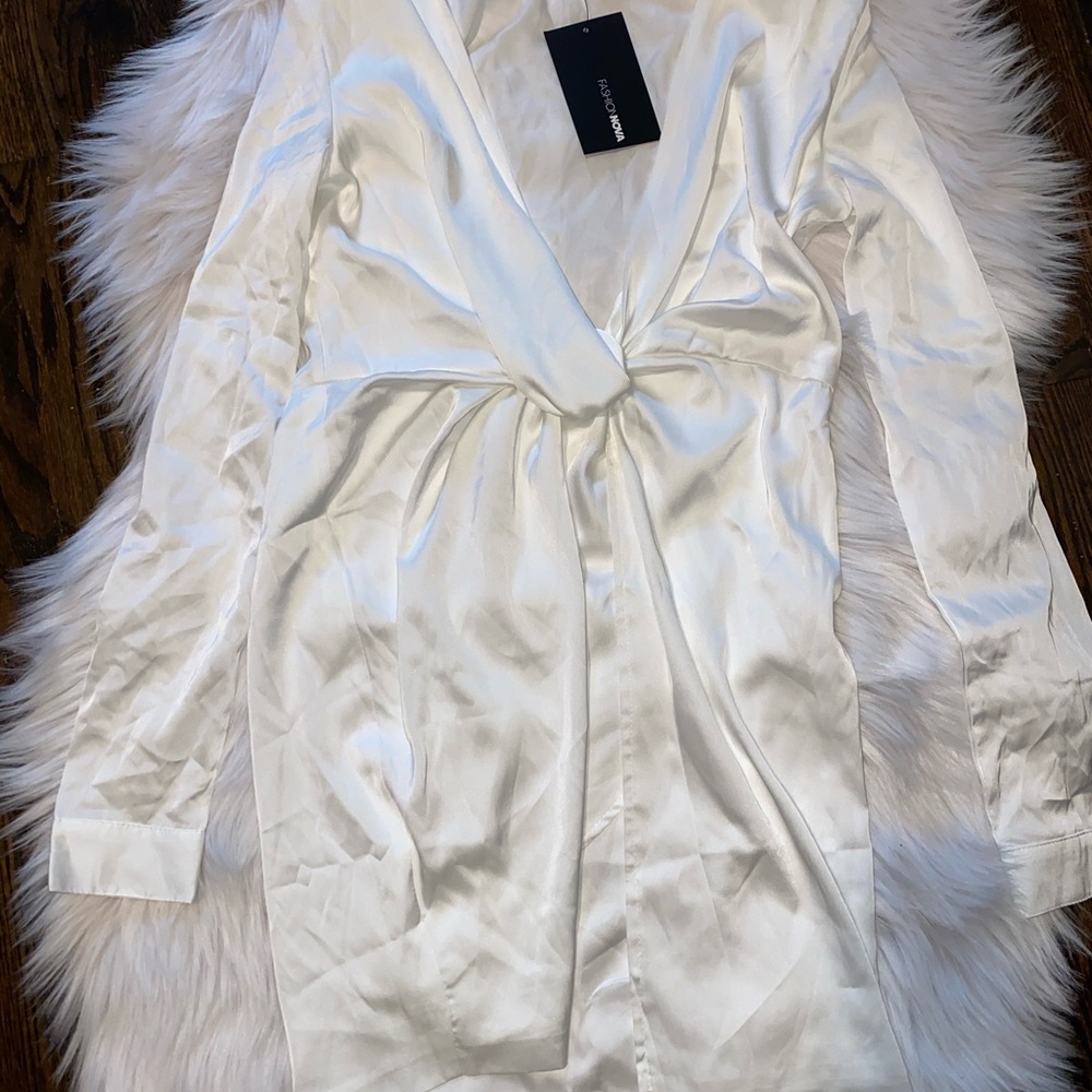 Stylish Plunge Satin Dress in White . Perfect for Girls night or date night !